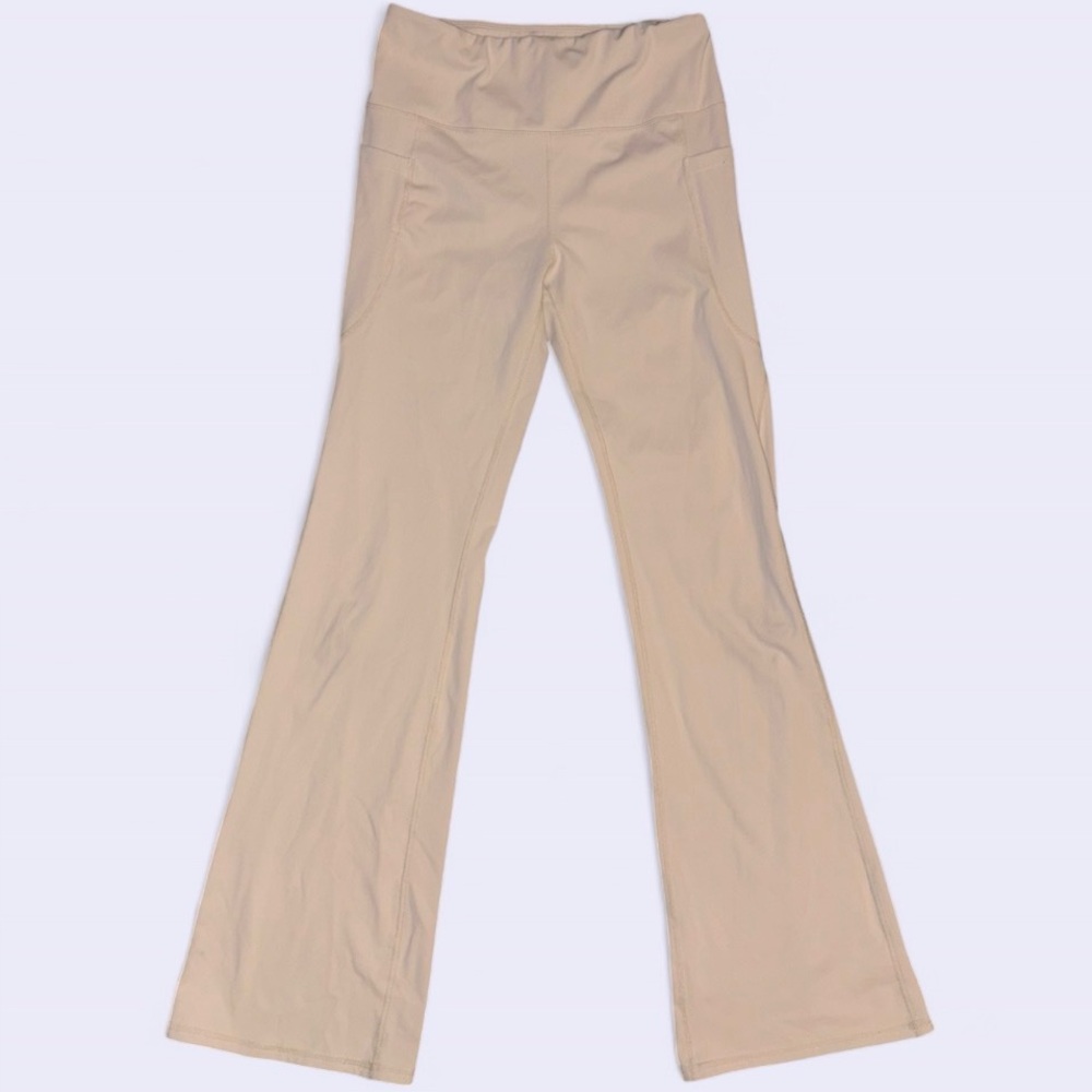Beige High-Waisted Flare Yoga Pants w/ Pockets | Women’s Size Small - Picture 3 of 9